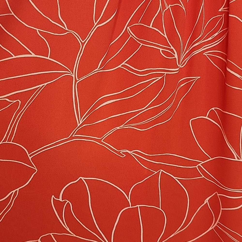Ann Taylor Coral Red Floral Long-Sleeve Blouse Feminine Graceful Classy Rich - Picture 8 of 8